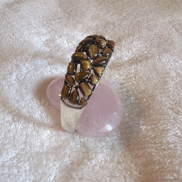 Rare Heavy Solid Stunning Michelle Albala Tiger Eye Sterling Cuff - Picture 4 of 7